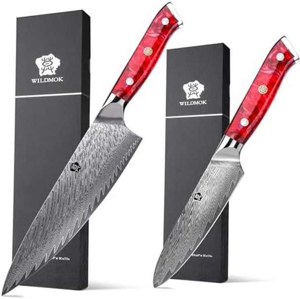 Wildmok Chef Knife And Kitchen Utility Knife Chef Knife8 Inch Damascus Japanese Chef Knife Kitchen Utility Knife 5 Inch