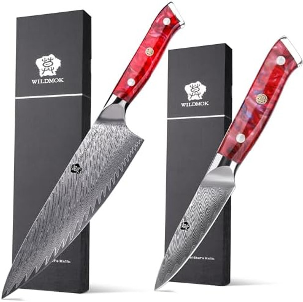 Wildmok Chef Knife And Paring Knife 8 Inch Damascus Japanese Chef Knife Dditional 3.5 Inchdamascus Paring Knife