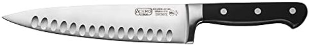 Winco Kfp-84 8″ Acero Chef’S Knife With Hollow Ground Cook'S Knife With Black Handle Triple Riveted One Piece Full Tang Professional Chefs Knife