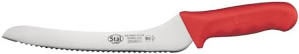 Winco 9" Commercial-Grade Serrated Bread/Pastry Knife With Offset Handle Red