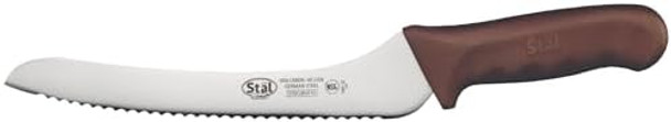 Winco 9" Commercial-Grade Serrated Bread/Pastry Knife With Offset Handle Brown