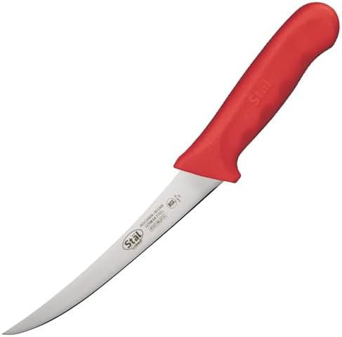Winco 6" Commercial-Grade German Steel Boning Knife Curved Red