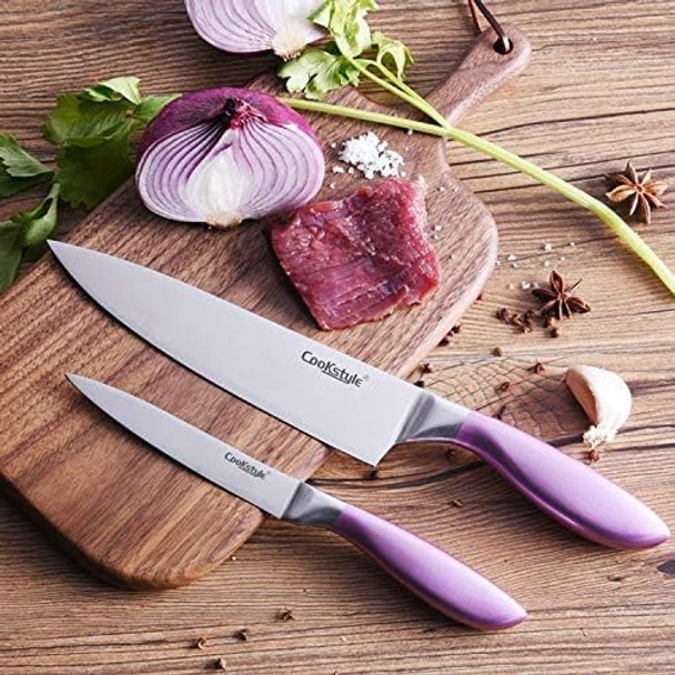 Premium Kitchen Knife 8" Chef Knife Sharp Stainless Steel Blade Beautiful Purple Handle Peeler Utility Paring Vegetable And Peeling (8 Inch)