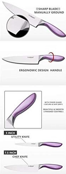 Premium Kitchen Knife 8" Chef Knife Sharp Stainless Steel Blade Beautiful Purple Handle Peeler Utility Paring Vegetable And Peeling (8 Inch)