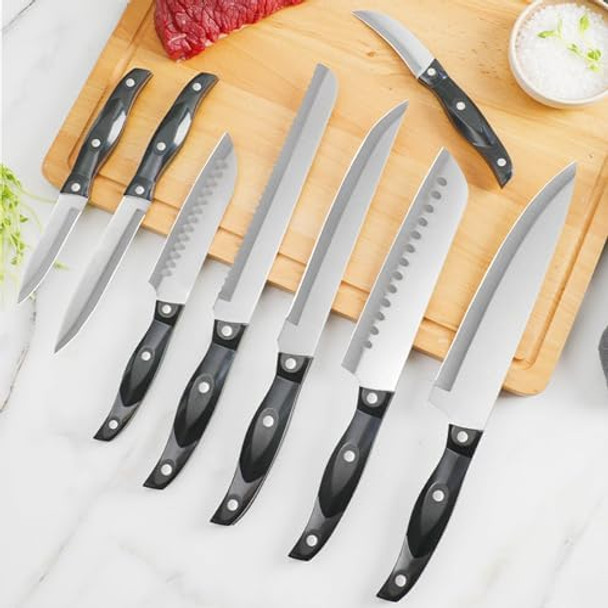 Kitchen Knife Block Set 19 Pieces Ultra Sharp Professional Chef Knife Set With Ergonomic Handle Non-Stick Stainless Steel Kitchen Knives For Home Restaurant Cooking s For Women Men (Brown)