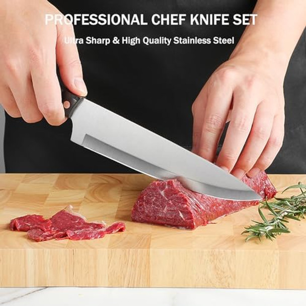 Kitchen Knife Block Set 19 Pieces Ultra Sharp Professional Chef Knife Set With Ergonomic Handle Non-Stick Stainless Steel Kitchen Knives For Home Restaurant Cooking s For Women Men (Brown)