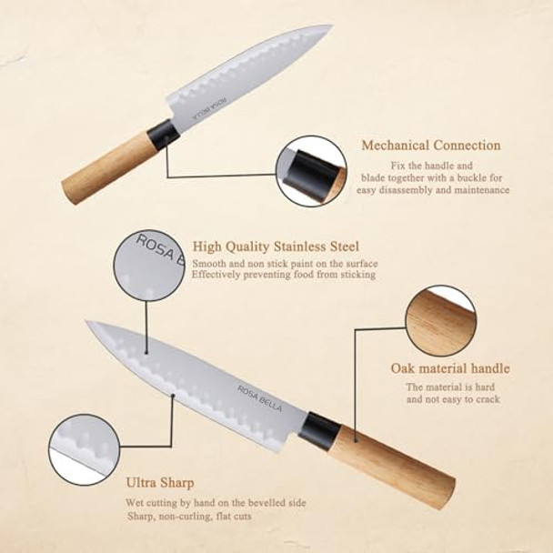 Kitchen Knife Set Of 3 Japanese Knives Set Include Paring Utility Chef Knife With Oak Handle Sharp Stainless Steel Small Knife Set For Kitchen Apartment Dormitory For Men Women (3Pc)