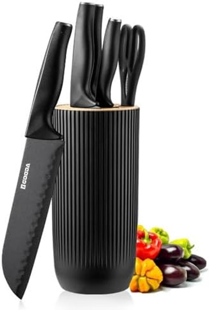 Kitchen Knife Set With Block 5-Piece Professional Knife Block Set Super Sharp Chef Knife Set With Universal Knife Holder Stainless Steel Kitchen Knives Set For Home Restaurant (Black)