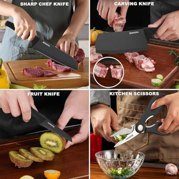 Kitchen Knife Set With Block 5-Piece Professional Knife Block Set Super Sharp Chef Knife Set With Universal Knife Holder Stainless Steel Kitchen Knives Set For Home Restaurant (Black)