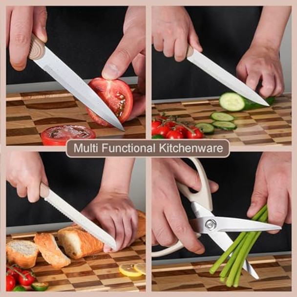 Kitchen Knife Set 8-Pieces Knife Set With Block And Sharpener Sharp Stainless Steel Chef Knife Block Set Knives Set For Kitchen Home Apartment Dormitory s For Mom Women (Black)