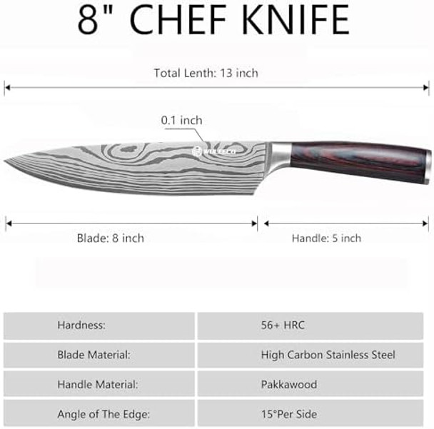 Chef Knife 8 Inch - Sharp Kitchen Knife High Carbon Stainless Steel Blade Gyuto Knife Ergonomic Wood Handle Professional Chef’S Knife For Home Kitchen And Restaurant