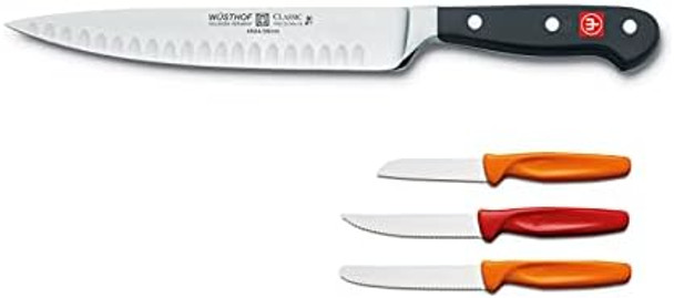 Wüsthof Classic Hollow Edge Carving Knife 8-Inch With Bonus Paring Knives Black (8854)