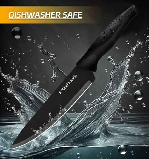 Xanapon Knife Set 14 Pieces Kitchen Knife Set High Carbon German Stainless Steel Dishwasher Safe Cutlery With Sharpener Black