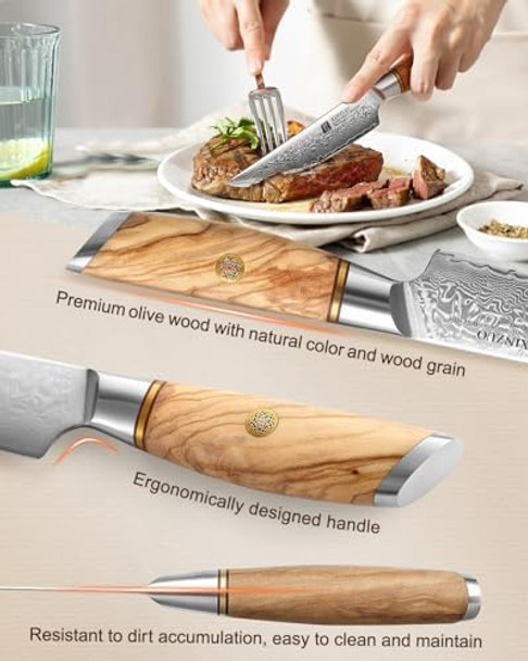 Xinzuo In-Drawer Acacia Wood Storage Block With Steak Knife Set Of 4Knife Drawer Organizer73-Layer Damascus Steel Kitchen Knife Set With Olive Wood Handle