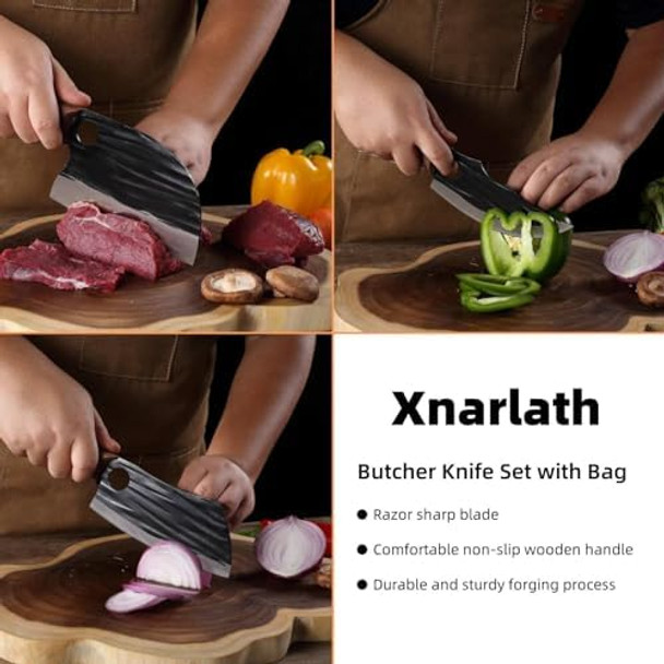 Butcher Knife Set With Bag，Serbian Chef Knife Full Tang High Carbon Steel Meat Cleaver For Meat Cutting Processinghand Forged Viking Carving Knife，Outdoor Bbq Camping Knife (3 Kitchen Knife)