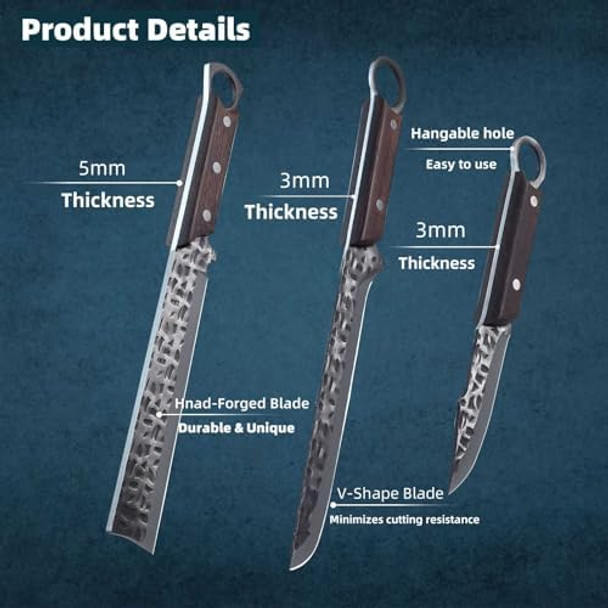 Butcher Chef Knife Set With Bag，Heavy Duty Bone Chopper High Carbon Steel Meat Cleaver For Meat Cutting Processinghand Forged Boning Carving Knives，Outdoor Bbq Camping Knife (5 Butcher Knife Set)