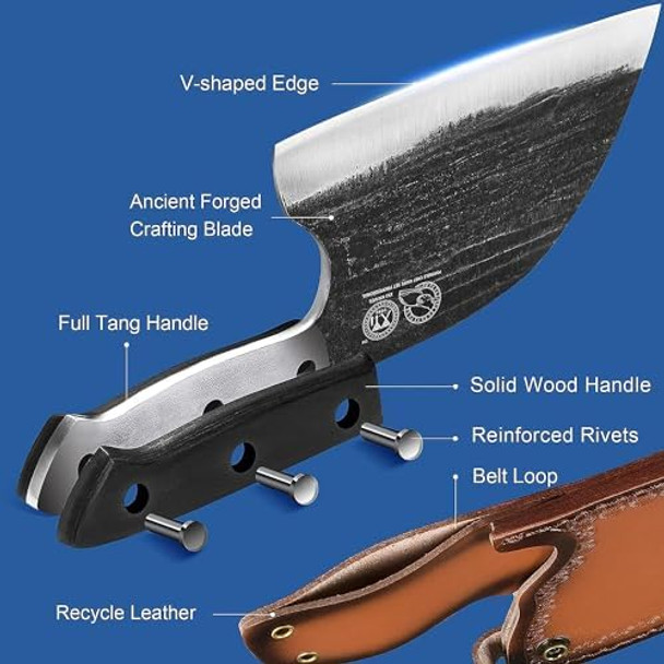 Xyj Serbian Chefs Knife With Wooden Box Storage Leather Sheath 8 Inch Full Tang Butcher Knife