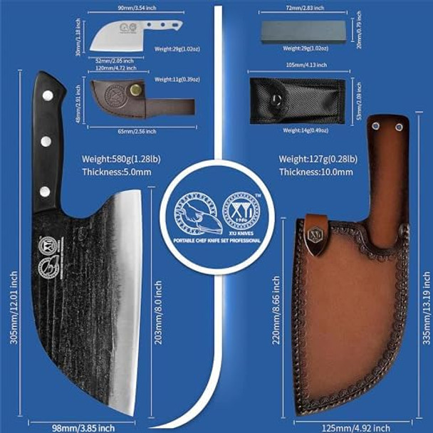 Xyj Serbian Chefs Knife With Wooden Box Storage Leather Sheath 8 Inch Full Tang Butcher Knife