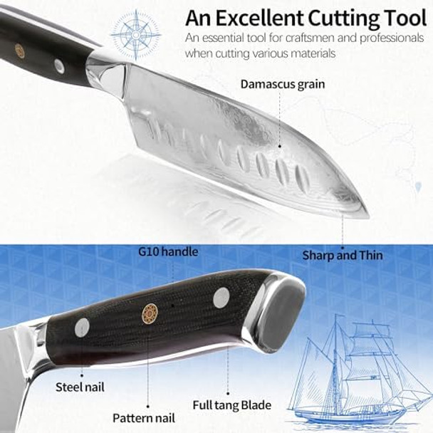 Xyj Damascus Knife5 Inch Japanese Santoku Knifeprofessional Damascus Kitchen Knife With Blade Guards Protectordamascus Vg10 Steel Japanese Chef Knivesmeat Vegetable Knives