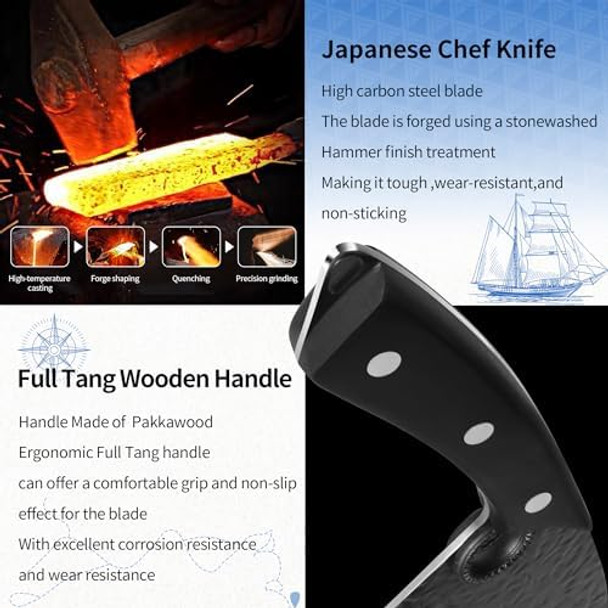 Xyj Hand Forged Serbian Meat Cleaver Chef Knife High Carbon Steel Butcher Knife Full Tang Kitchen Knives For Vegetable Meat Cutting 7 Inch Cooking Knife With Wood Handle Hammer Pattern