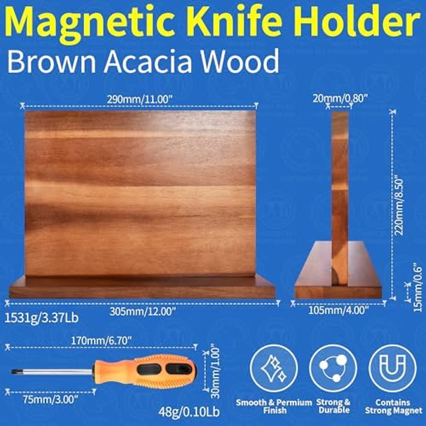 Xyj Knives Set With Magnetic Knife Block Acacia Wood Stainless Steel Professional Chef Knives Set Roll Bag Plastic Sheath