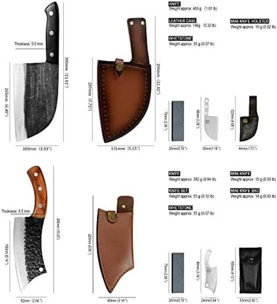 Xyj Full Tang Handmade Forged Serbian Chef Knife 6.7 Inch Butcher Knives 6.2 Inch Boning Knife For Camping Hunting With Leather Sleeves
