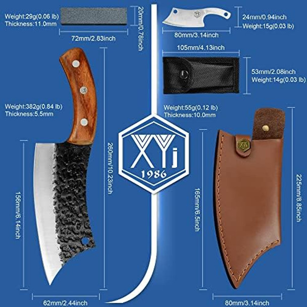 Xyj Hand Forged Chef Knife Meat Butcher Slicing Knives With Leather Sheath Full Tang Handle Camp Kitchen Knives