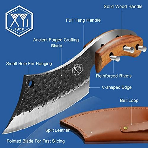Xyj Hand Forged Chef Knife Meat Butcher Slicing Knives With Leather Sheath Full Tang Handle Camp Kitchen Knives