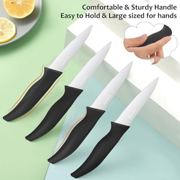 Paring Knives Set Of 4-4'' Fruit Vegetable Paring Knives Large Sturdy Handle 4Cr14 Stainless Steel Sharp Blades Paring Knife Quick Cutting Small Kitchen Knife (4Pcs/Black)