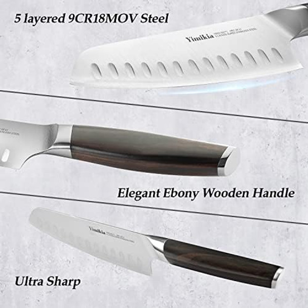 Santoku Knife 7 Inch Utility Knife Kitchen Professional 5 Layer Clad Steel Japanese Chef Knifes Cutting Knives With Box Elegant Ebony Wood Handle