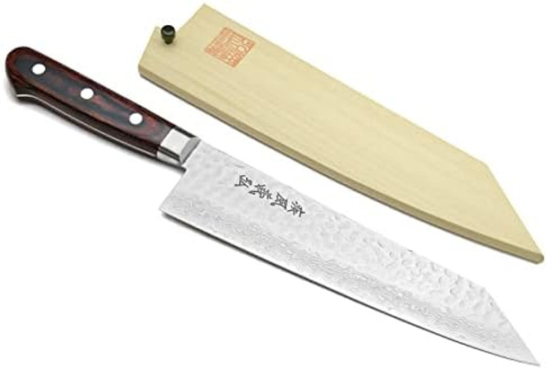 Yoshihiro Vg10 Hammered Damascus Kiritsuke Sword Tip Multipurpose Japanese Chef Knife 8.25 Inch - Western Style Mahogany Handle