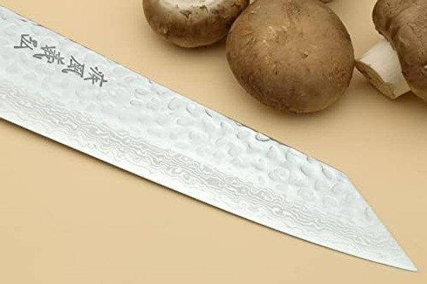 Yoshihiro Vg10 Hammered Damascus Kiritsuke Sword Tip Multipurpose Japanese Chef Knife 8.25 Inch - Western Style Mahogany Handle