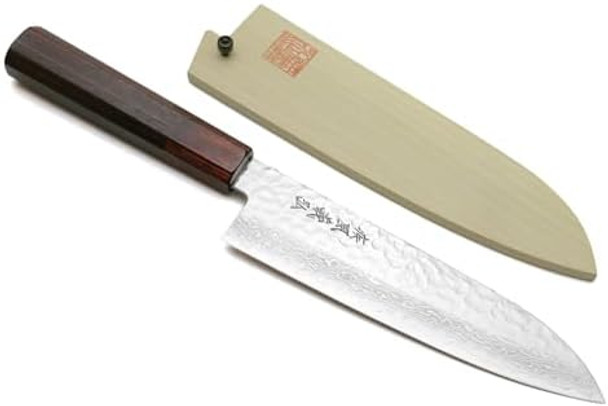 Yoshihiro Vg10 46 Layers Hammered Damascus Santoku Japanese Multipurpose Chef Knife (7"(180Mm) Rosewood Handle) Yoshihiro Vg10 46 Layers Hammered Damascus Santoku Japanese Multipurpose Chef Knife (7"(180Mm) Rosewood Handle)