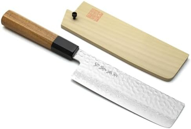 Yoshihiro Vg10 46 Layers Hammered Damascus Nakiri Japanese Vegetable Knife 6.5'' (165Mm) Ambrosia Handle Yoshihiro Vg10 46 Layers Hammered Damascus Nakiri Japanese Vegetable Knife 6.5'' (165Mm) Ambrosia Handle
