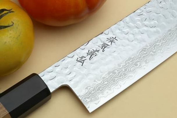 Yoshihiro Vg10 46 Layers Hammered Damascus Nakiri Japanese Vegetable Knife 6.5'' (165Mm) Ambrosia Handle Yoshihiro Vg10 46 Layers Hammered Damascus Nakiri Japanese Vegetable Knife 6.5'' (165Mm) Ambrosia Handle