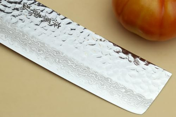 Yoshihiro Vg10 46 Layers Hammered Damascus Nakiri Japanese Vegetable Knife 6.5'' (165Mm) Ambrosia Handle Yoshihiro Vg10 46 Layers Hammered Damascus Nakiri Japanese Vegetable Knife 6.5'' (165Mm) Ambrosia Handle