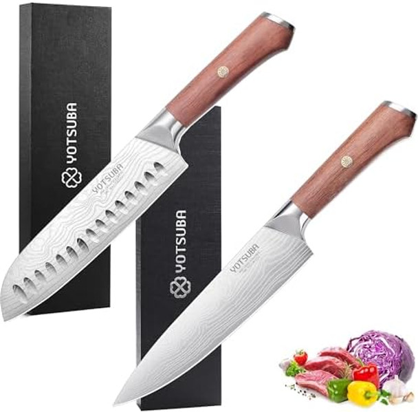 Yotsuba 7 Inch Santoku Knife And Chef’S Knife Kitchen Knife With Wooden Handle For Home Chopping Vegetable And Cooking