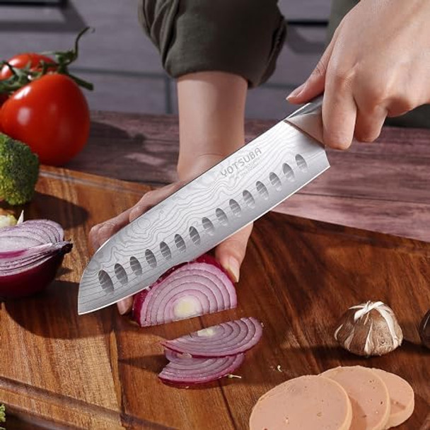 Yotsuba 7 Inch Santoku Knife And Chef’S Knife Kitchen Knife With Wooden Handle For Home Chopping Vegetable And Cooking