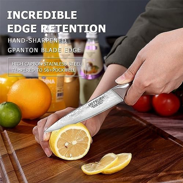 Yotsuba Professional Chef Knife 8 Inch And Utility Knife 5 Inch Super Charp Edge Pakkawood Handle Ergonomical Design 56 Degree Hardness Steel
