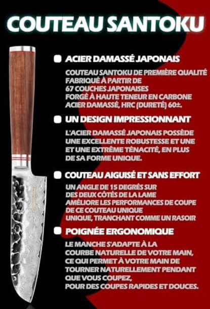 Yousunlong Santoku Knife Chef Knife 5 Inch Asian Knife Japanese Hammered Damascus Steel Ultra Sharp Blade Natural Walnut Wooden Handle