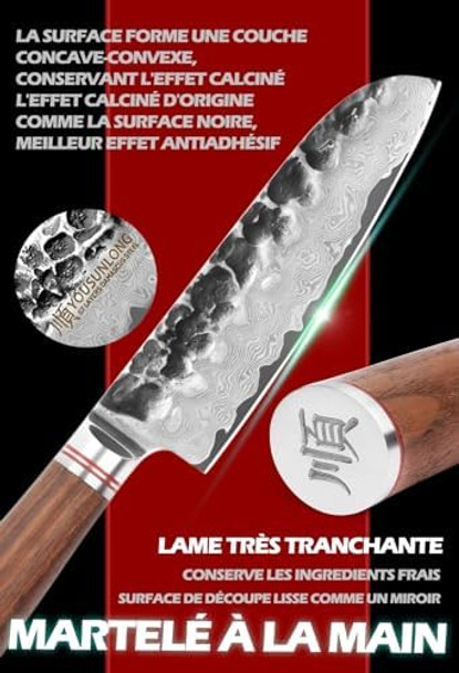 Yousunlong Santoku Knife Chef Knife 5 Inch Asian Knife Japanese Hammered Damascus Steel Ultra Sharp Blade Natural Walnut Wooden Handle