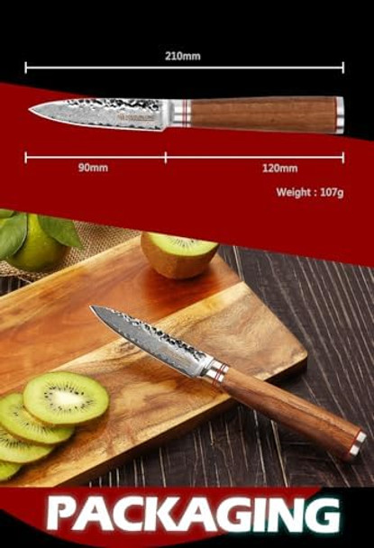 Yousunlong Paring Knives 3.5 Inch - Japanese Hammered Damascus Steel Peeling Knife - Natural Walnut Wooden Handle - Fruit Knife Seiko Knife Yousunlong Paring Knives 3.5 Inch - Japanese Hammered Damascus Steel Peeling Knife - Natural Walnut Wooden Handle - Fruit Knife Seiko Knife