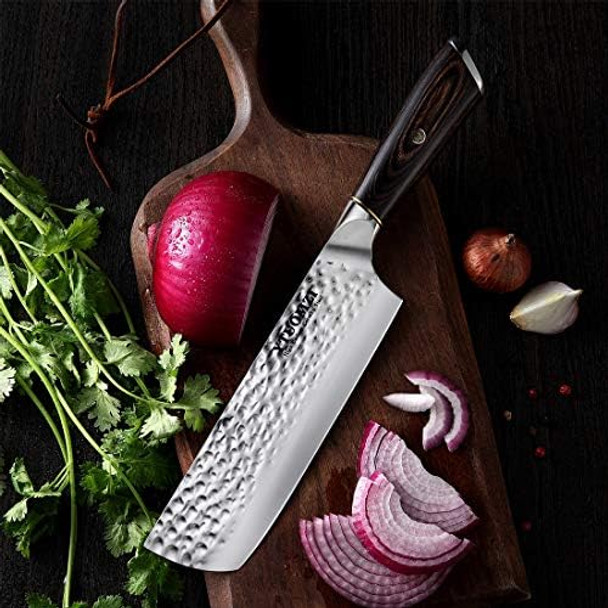 Non-Stick Cleaver Knife 7-Inch Chinese Chef'S Knife For Kitchen High Carbon German Stainless Steel Vegetable Chopping Knife usa Chopper Caidao Ergonomic Handle Boxed (7" Meat Cleaver)