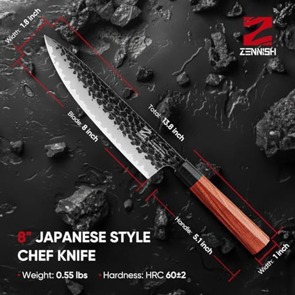 Gyuto Knife 8 Inch Japanese Gyuto Chef Knife Handmade Forged 5 Layers Vg10 High Carbon Steel Ergonomic Sandalwood G10 Handle With Premium Box