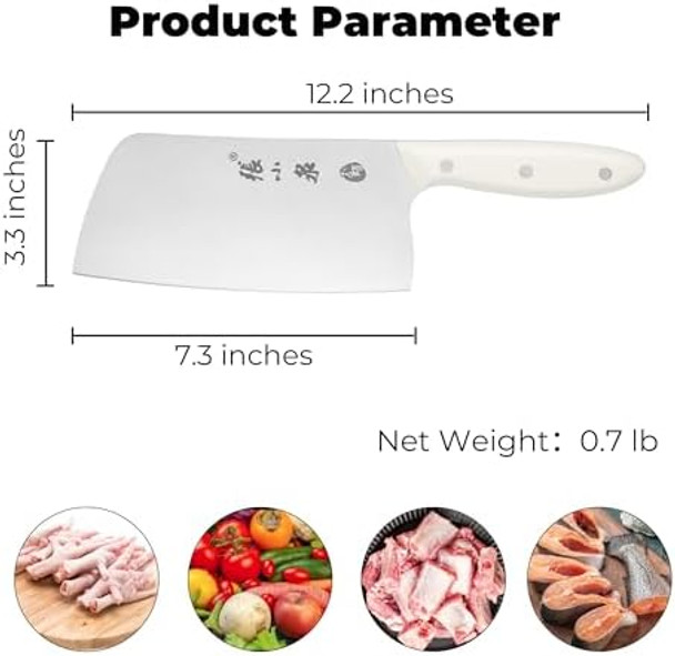 Zhang Xiao Quan Since 1628 Chinese Meat Cleaver 7.3” Heavy Duty Chopper Knife 40Cr13 Stainless Steel For Meat Vegetable Chef Knife White