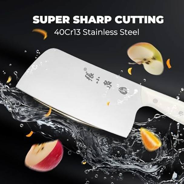 Zhang Xiao Quan Since 1628 Chinese Meat Cleaver 7.3” Heavy Duty Chopper Knife 40Cr13 Stainless Steel For Meat Vegetable Chef Knife White