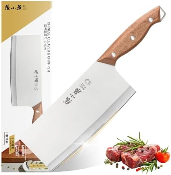 Zhang Xiao Quan Since 1628 7.3” Meat Cleaver 40Cr13 Chinese Chopper Slicing Knife Chinese Chefs Knife Wood Handle