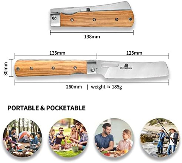 4.8" Folding Chef Knife Bundled With 8“ Fixed Blade Hunting Knife For Outdoor Camping