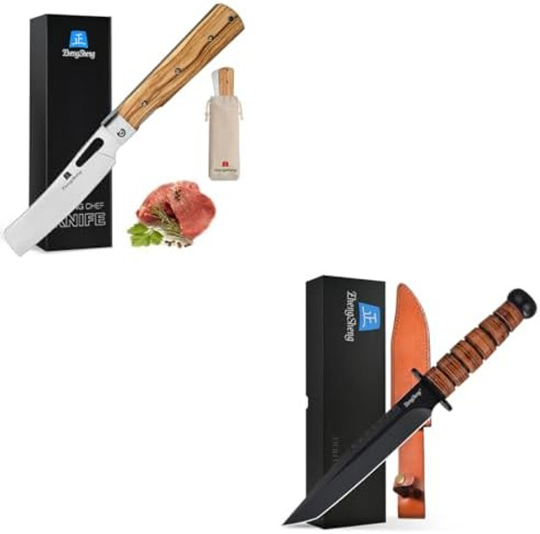 4.8" Folding Chef Knife Bundled With 8“ Fixed Blade Hunting Knife For Outdoor Camping 4.8" Folding Chef Knife Bundled With 8“ Fixed Blade Hunting Knife For Outdoor Camping