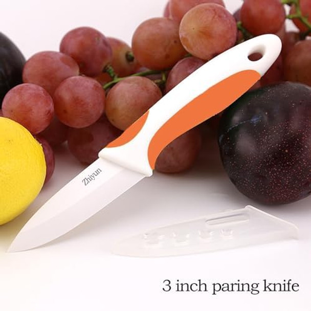 3 Pack Ceramic Knife Set With Sheaths 5-Inch Utility Knife 4-Inch Fruit Knife 3-Inch Peeling Knife Zirconia Blade With Ergonomic Handle.Use For Meat Fruit Vegetable Bread And Butter.